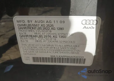 2010 Audi Q5 3.2 Premium из США, поврежденный, VIN WA1LKAFP9AA056333